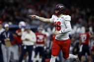 Austin Reed #16 of the Western Kentucky Hilltoppers reacts during the game against the South Alabama Jaguars
